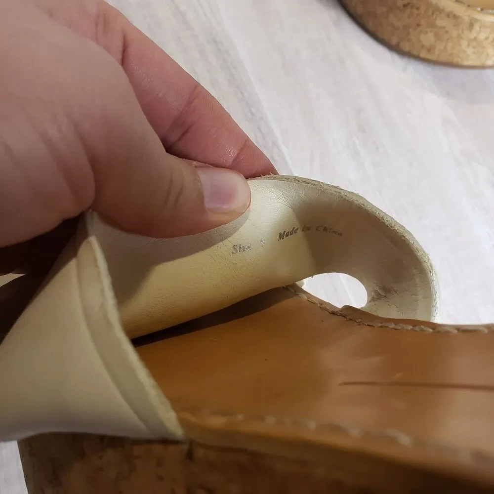 Dolce Vita Linda Cork Wedge Platform Sandals in white, size 9
